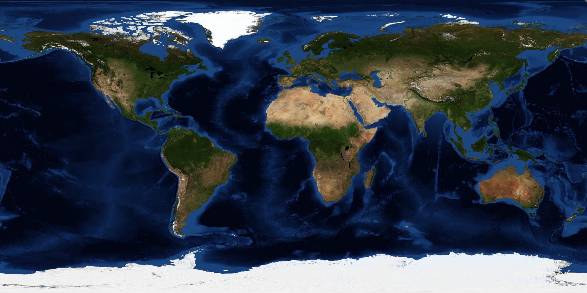 NASA Blue Marble Next Generation gerçek dünya uydu haritası.